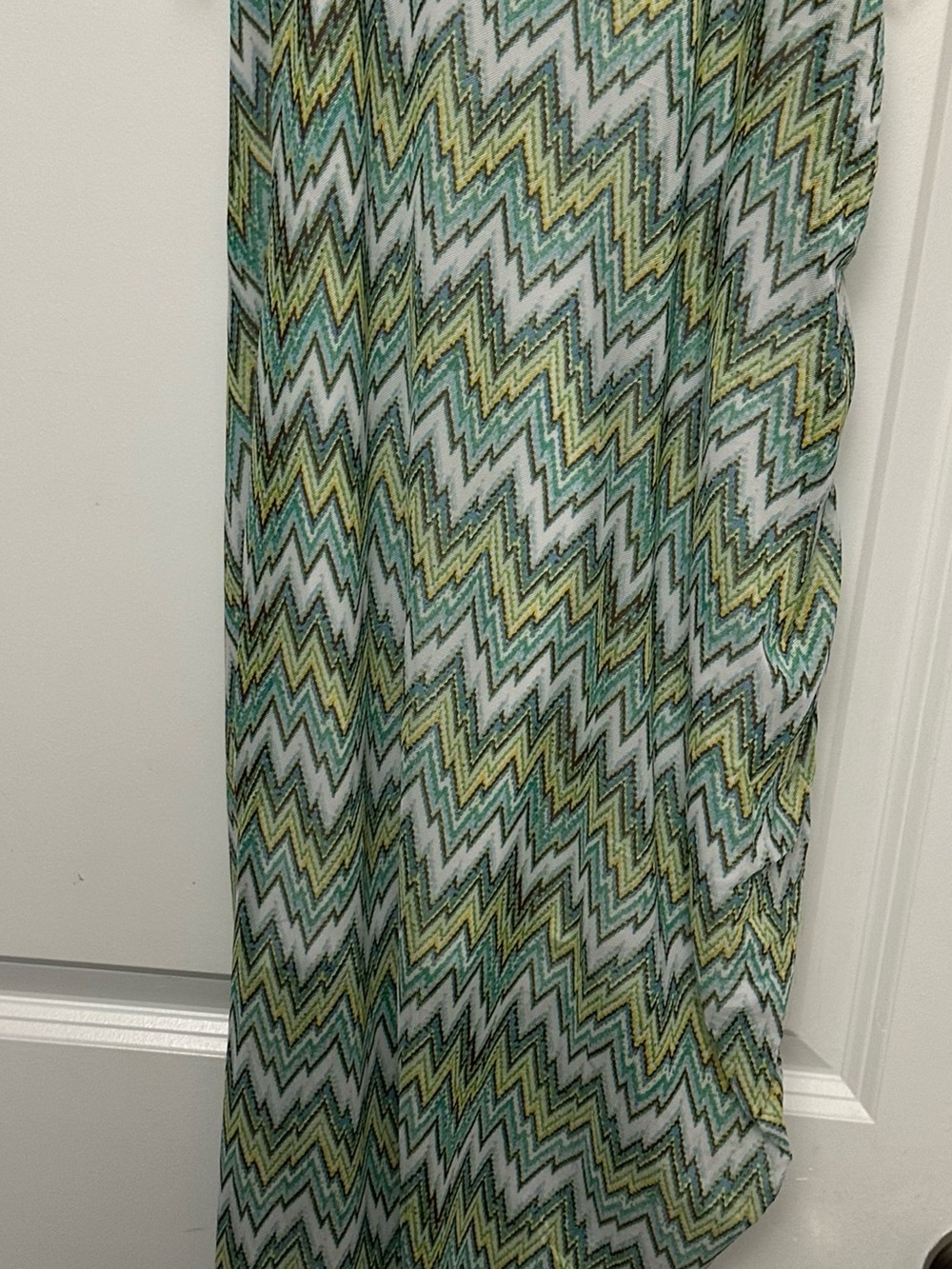 Green Chevron Slip Midi Dress with Side Drawstring - Picture 6 of 6